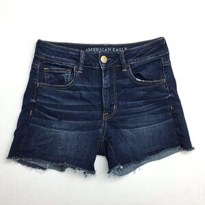 American Eagle Women's Jean Shorts Hi Rise Shortie Frayed Hems Cut Offs size 4